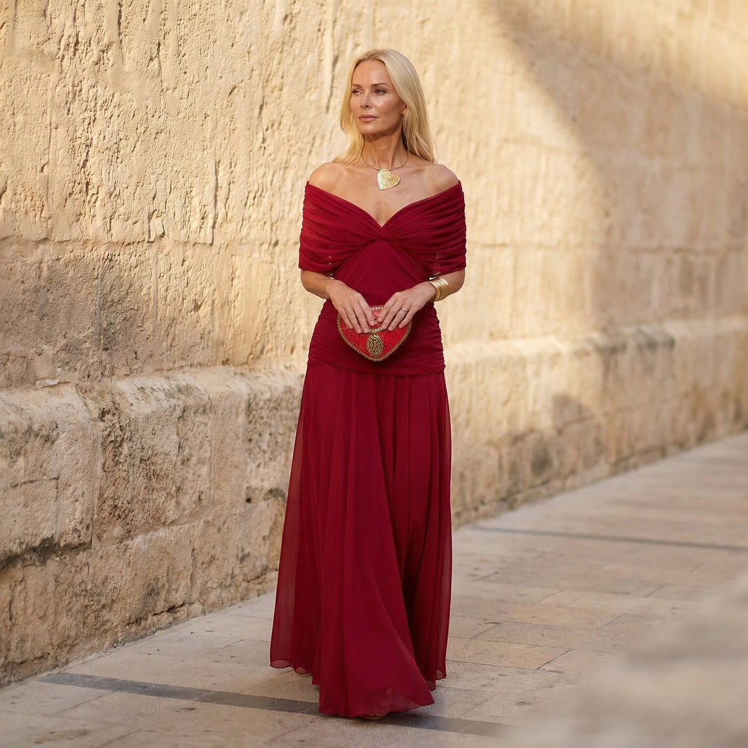 Harper | Elegant Red Midi Dress for Women