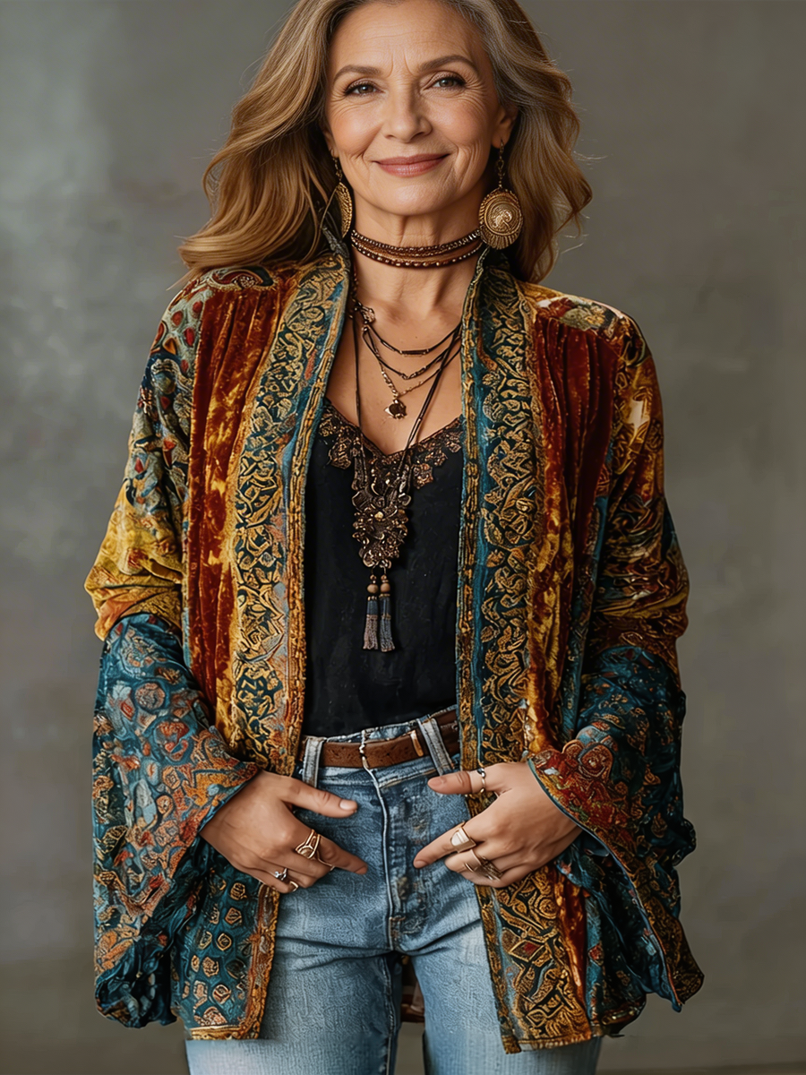 Amara | Bohemian Print Open-Front Kimono Jacket for Women