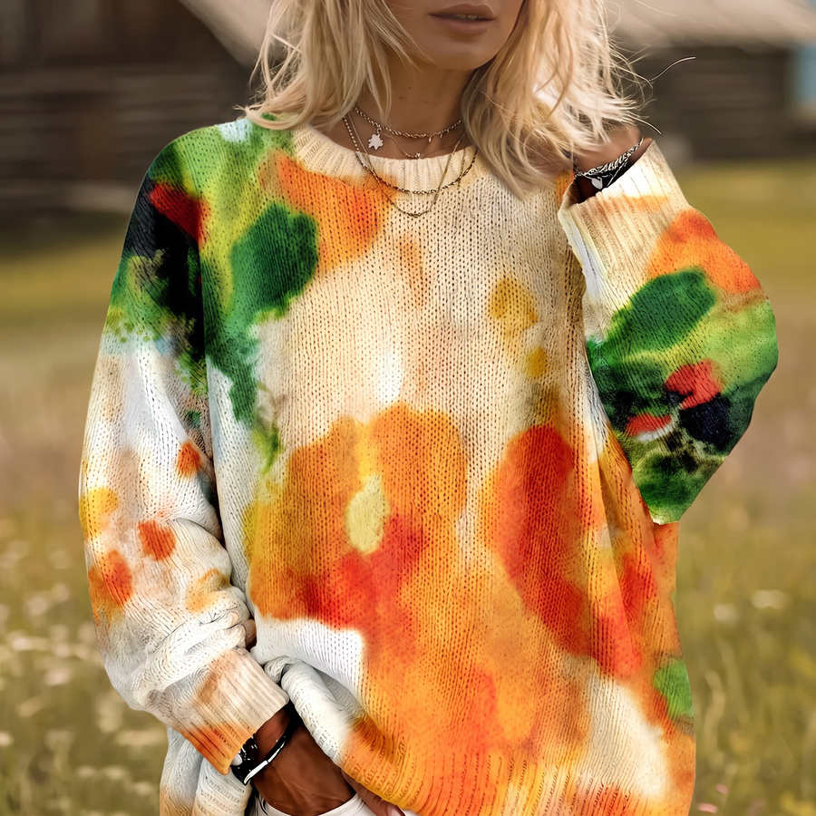 Amberlei | Orange Tie-Dye Floral Sweater