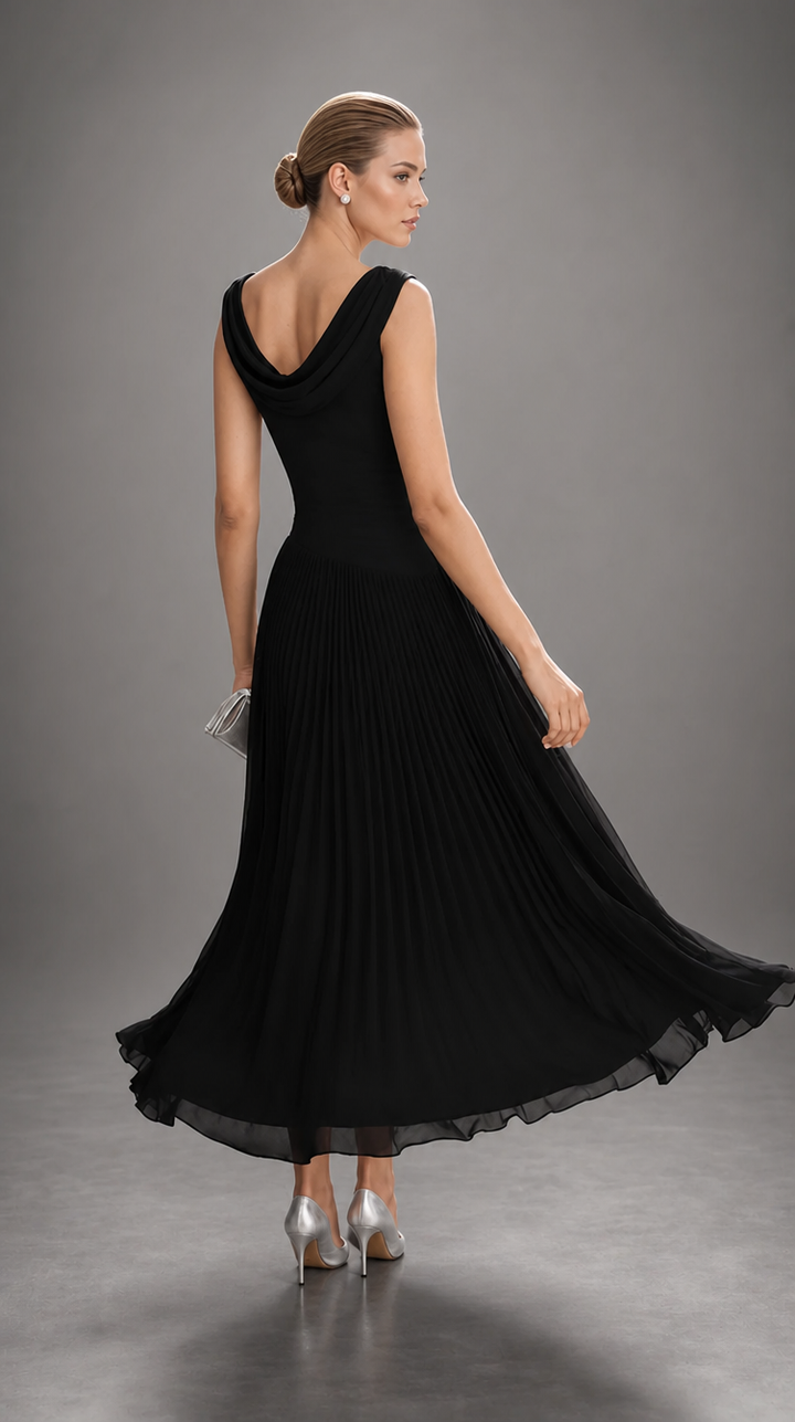 Simone | Draped Neck Pleated Midi Dress for Women