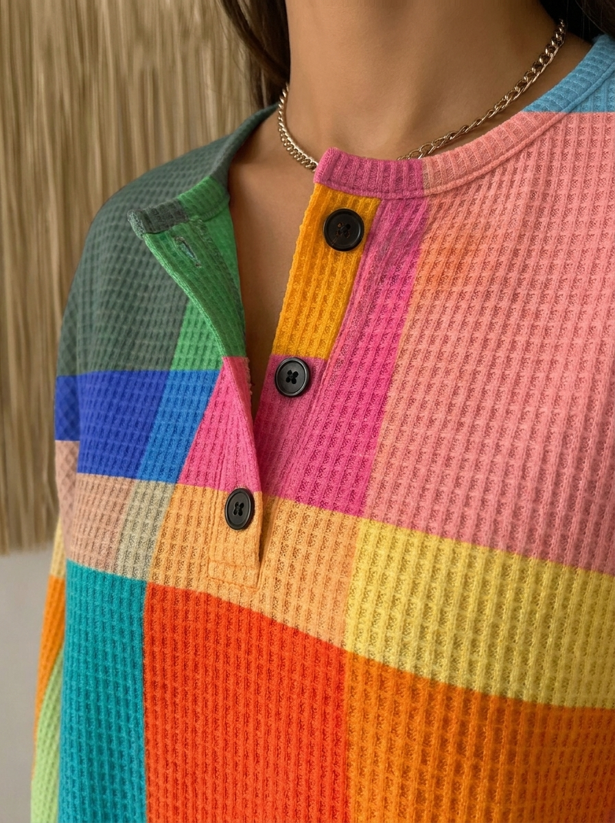 Crestine | Waffle-Knit Long-Sleeve Comfort Sweater