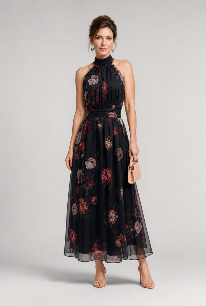 Sior | Floral Halter Neck Midi Dress