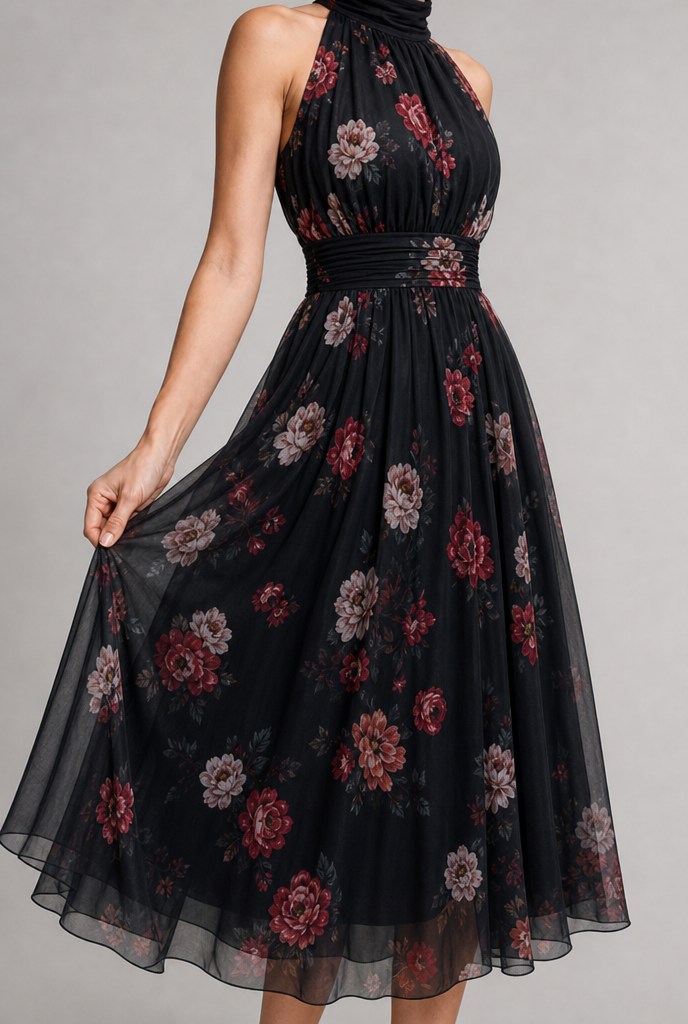 Sior | Floral Halter Neck Midi Dress