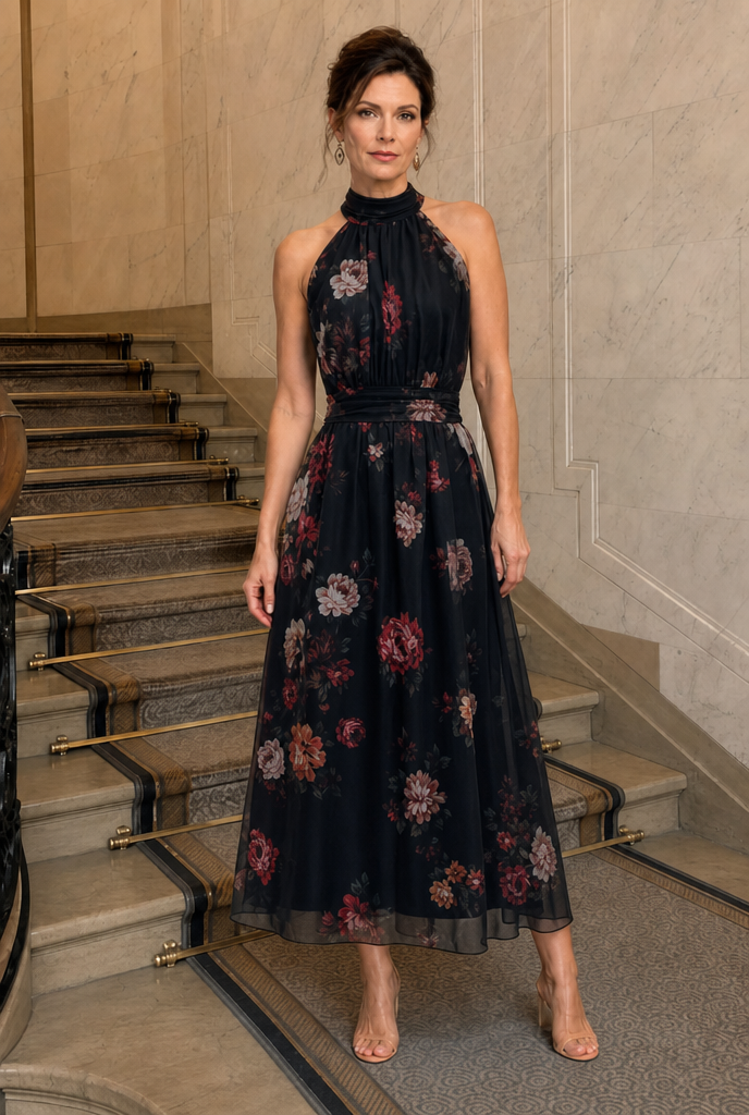 Sior | Floral Halter Neck Midi Dress