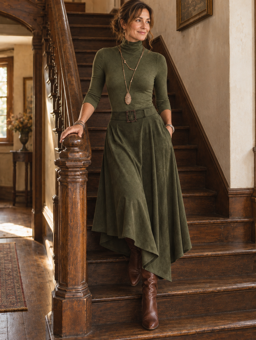 Paige | Turtleneck & Asymmetrical Skirt Set