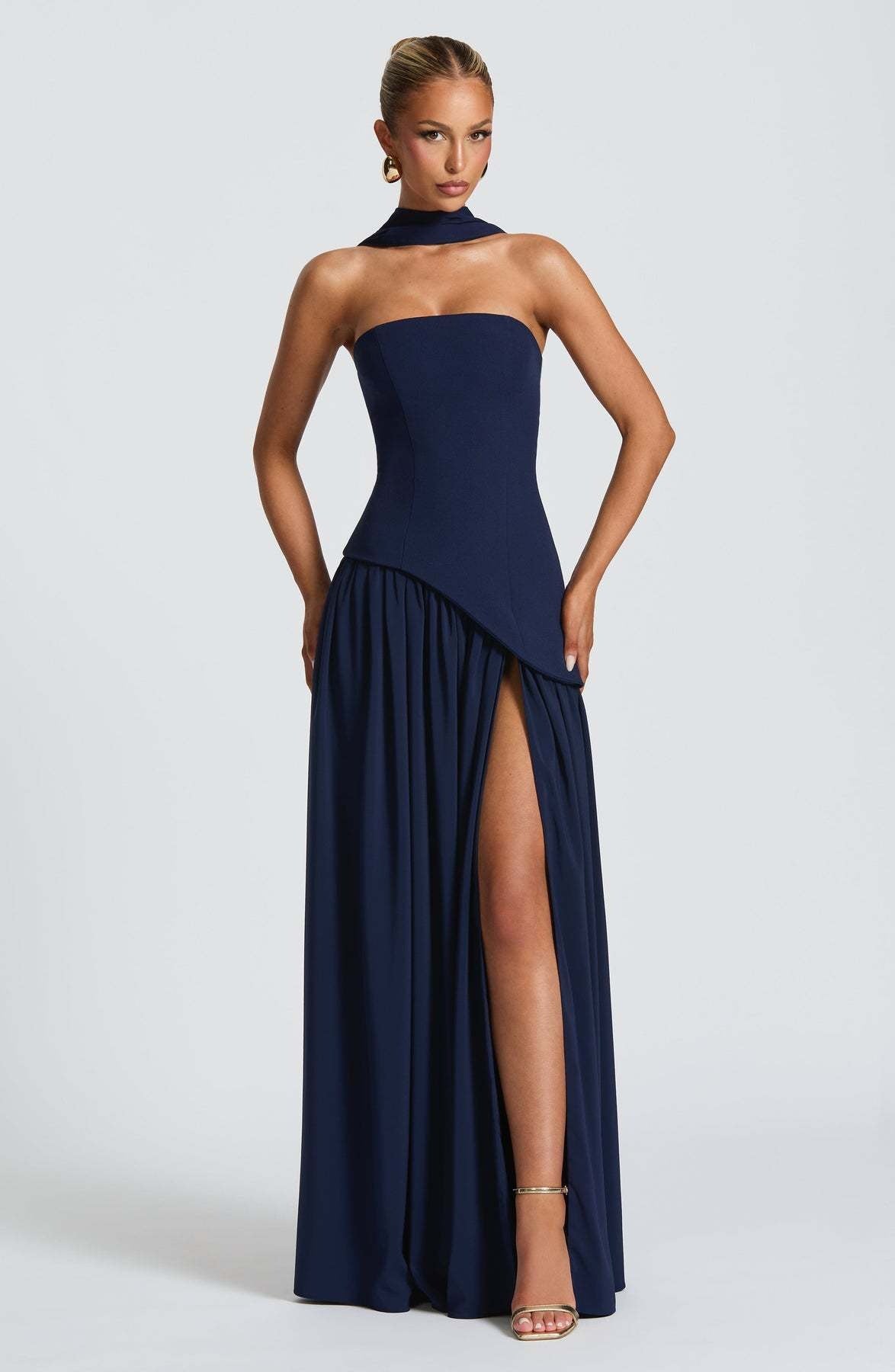 Lina | Strapless Maxi Dress with High Slit for Women