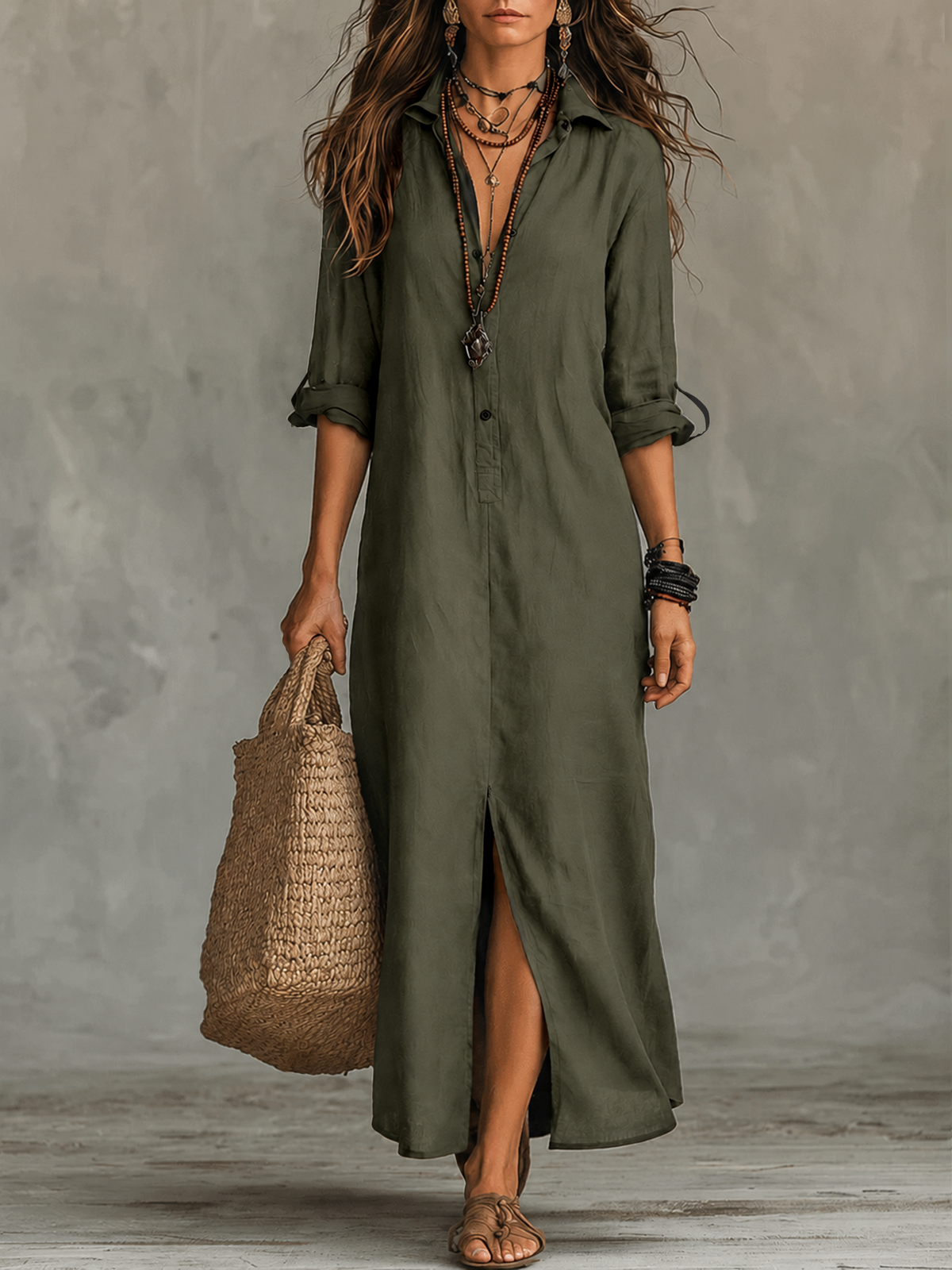 Naomi | Button-Front Bohemian Maxi Dress for Women