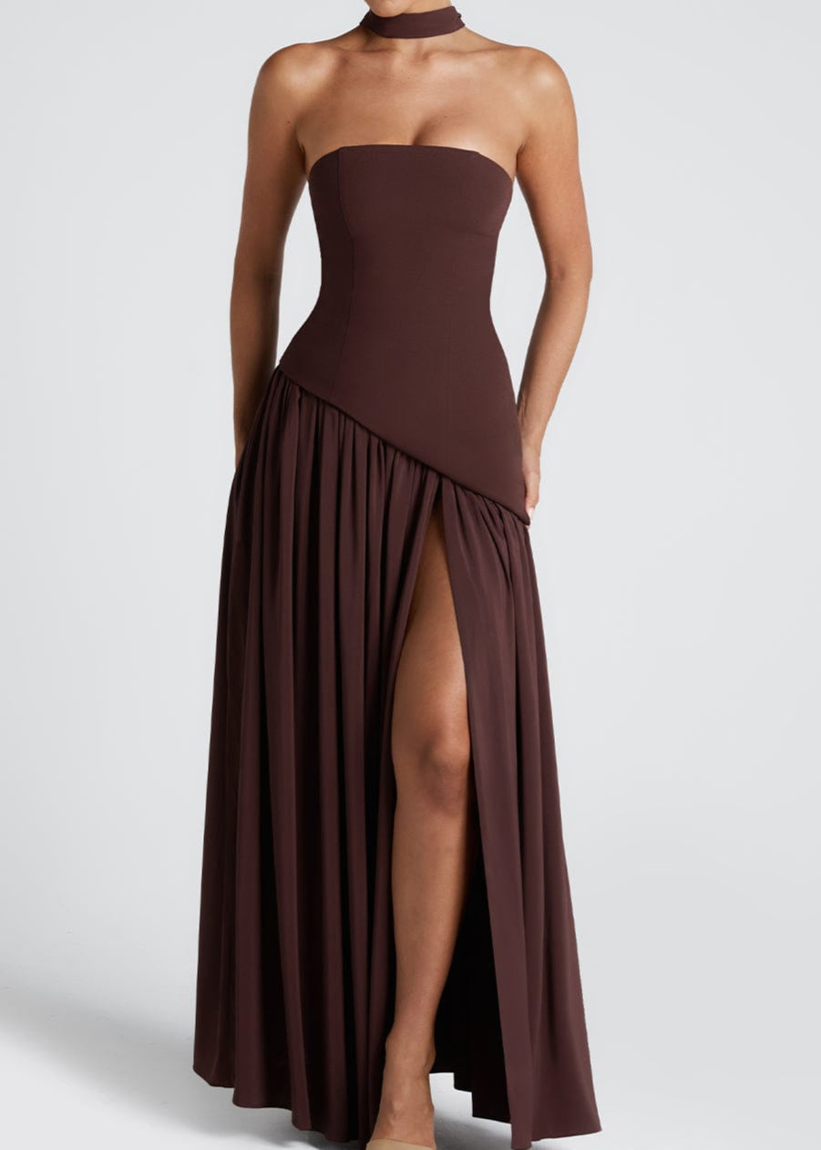 Lina | Strapless Maxi Dress with High Slit for Women