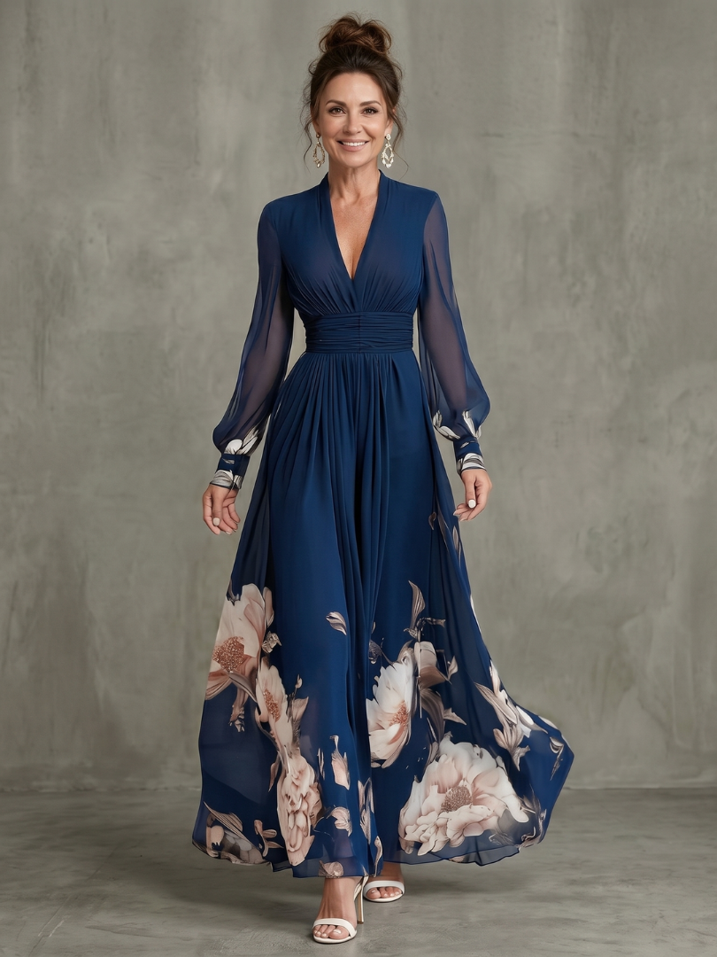 Elodie | Floral-Hem Sheer-Sleeve Maxi