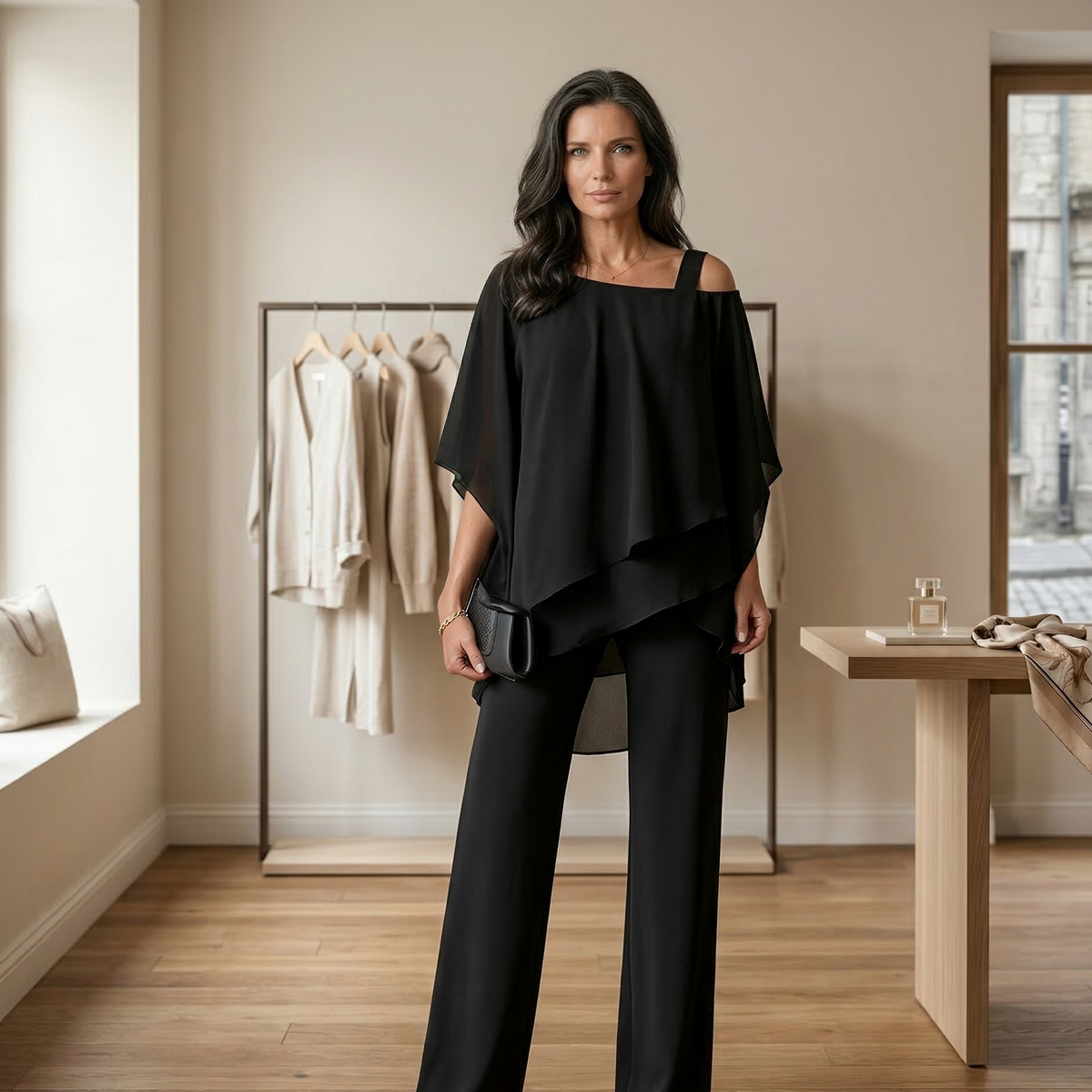 Cenna | Layered Top and Wide-Leg Pants Two-Piece Set for Women