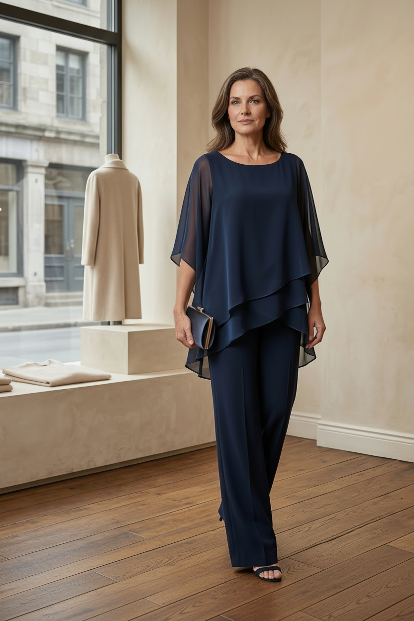 Cenna | Layered Top and Wide-Leg Pants Two-Piece Set for Women