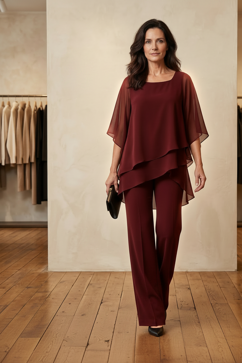 Cenna | Layered Top and Wide-Leg Pants Two-Piece Set for Women