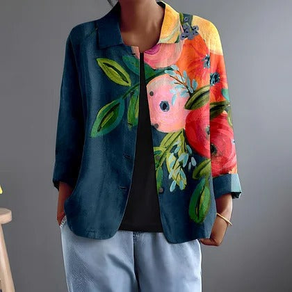 Persephone | Floral Print Button-Front Long-Sleeve Blouse
