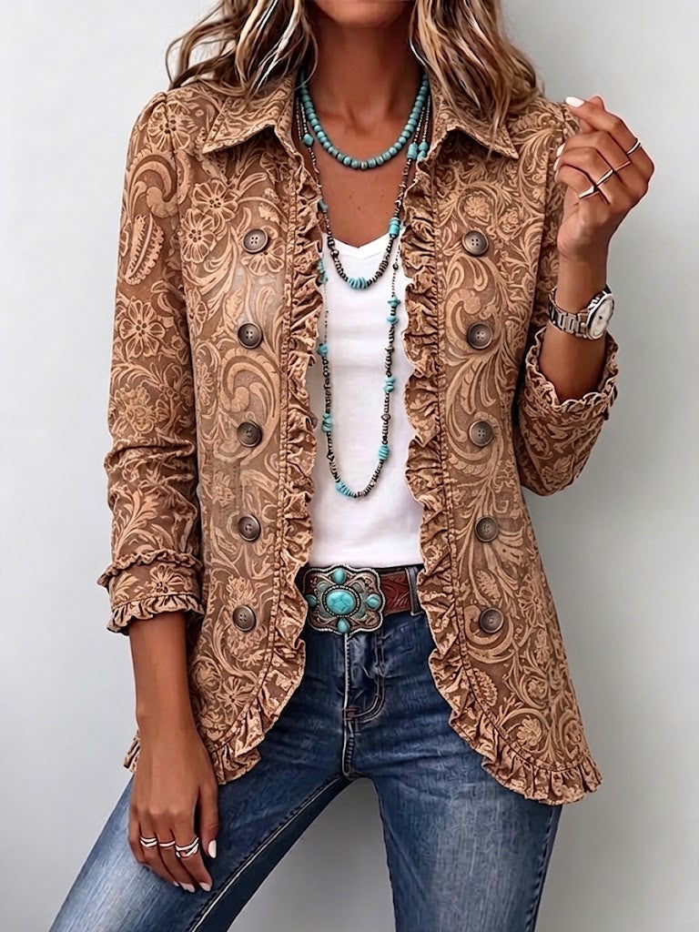 Vyclara | Vintage Bohemian Floral Ruffled Jacket for Women