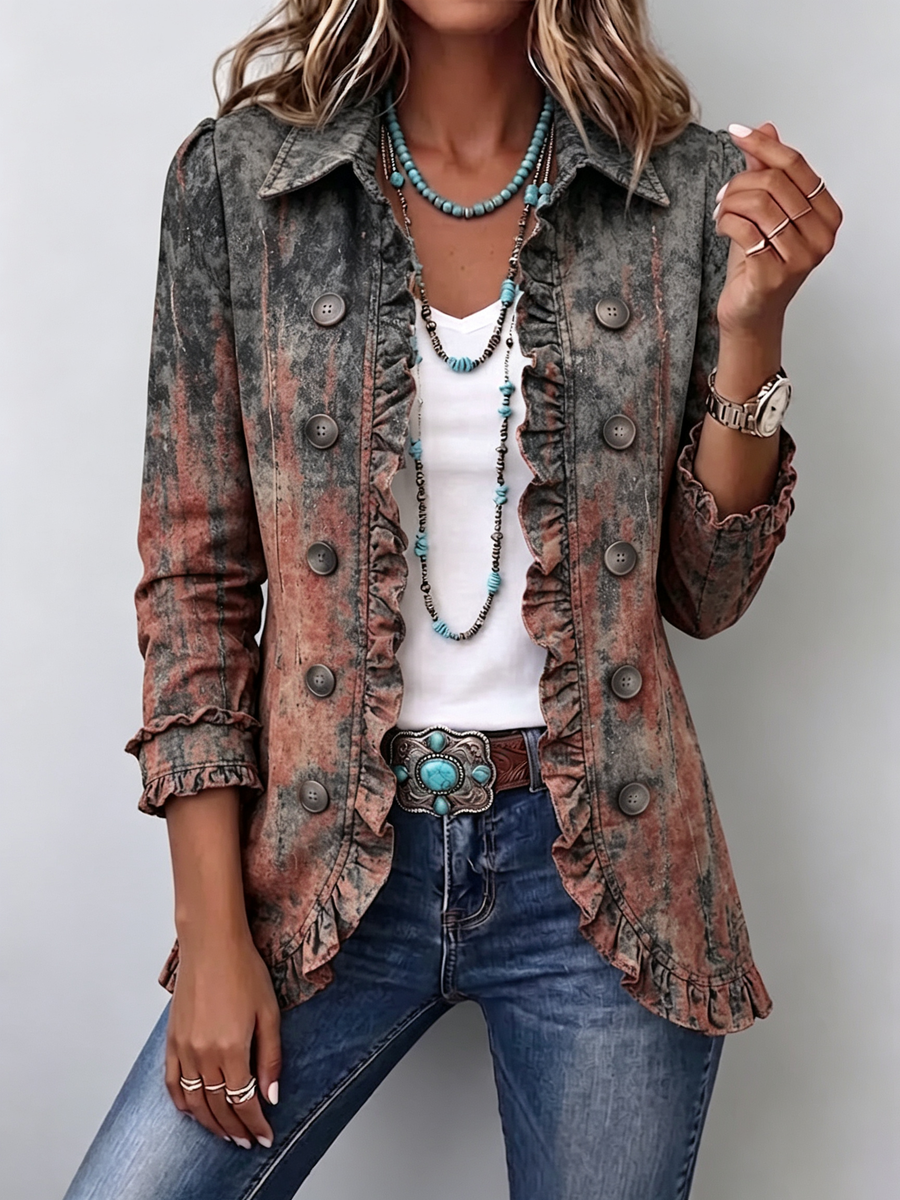 Bristow | Vintage Gradient Textured Ruffle Jacket for Women
