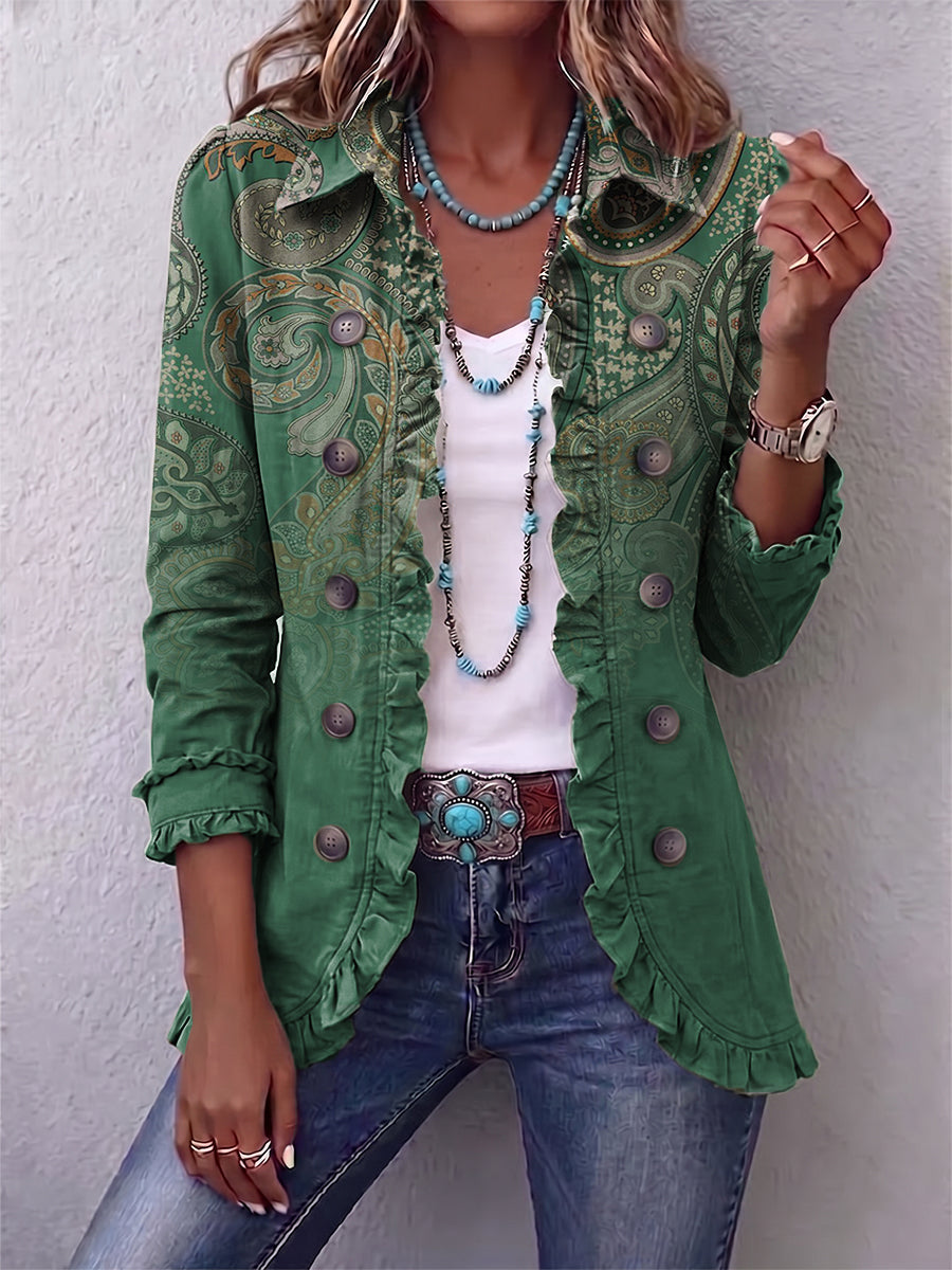 Jemara | Bohemian Paisley Print Ruffled Jacket for Women