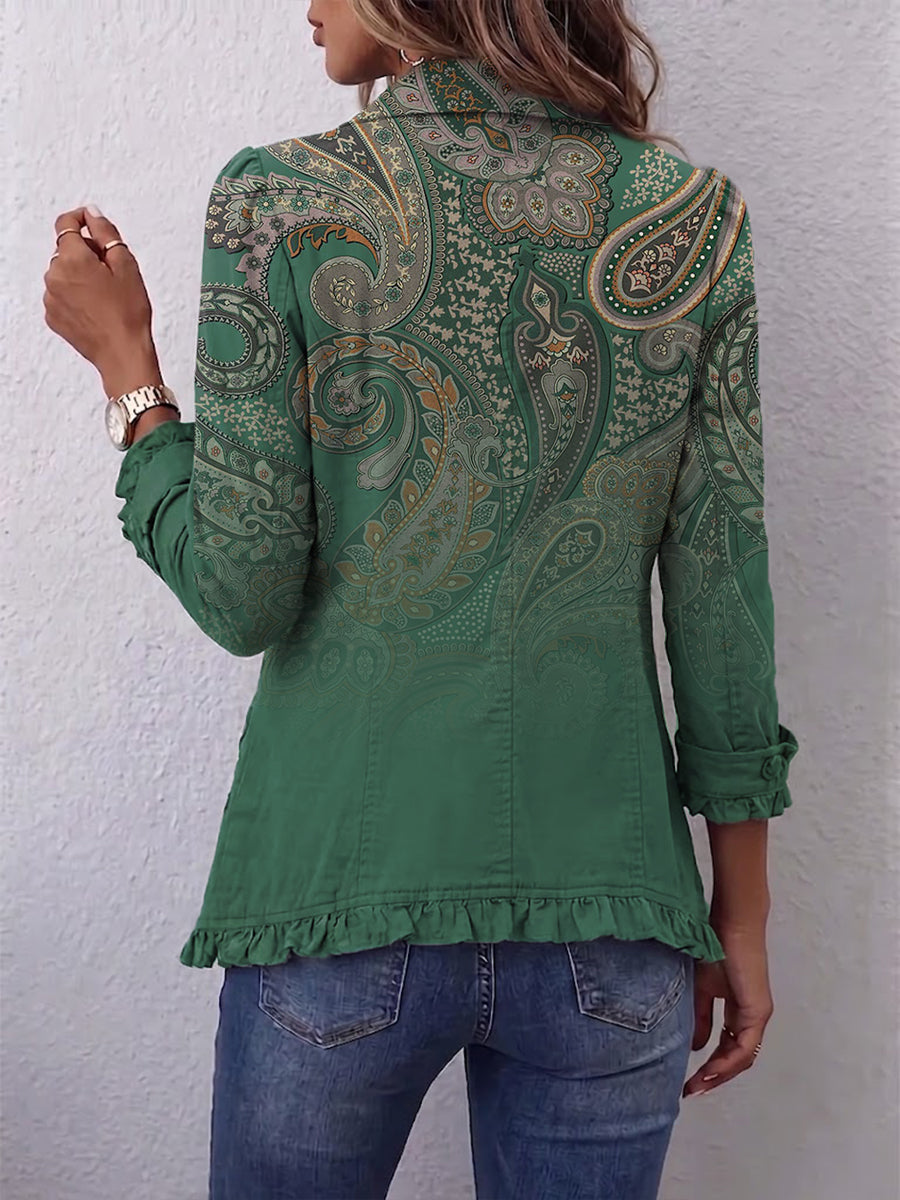 Jemara | Bohemian Paisley Print Ruffled Jacket for Women