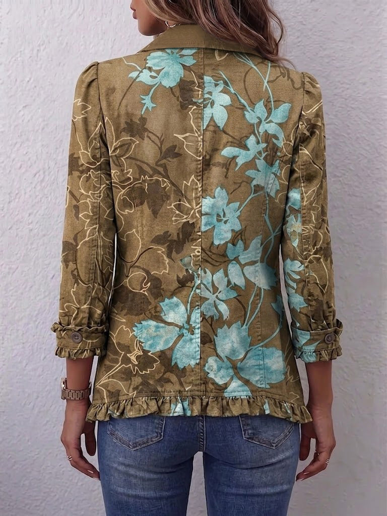 Sundara | Boho Gradient Floral Ruffle Jacket for Women