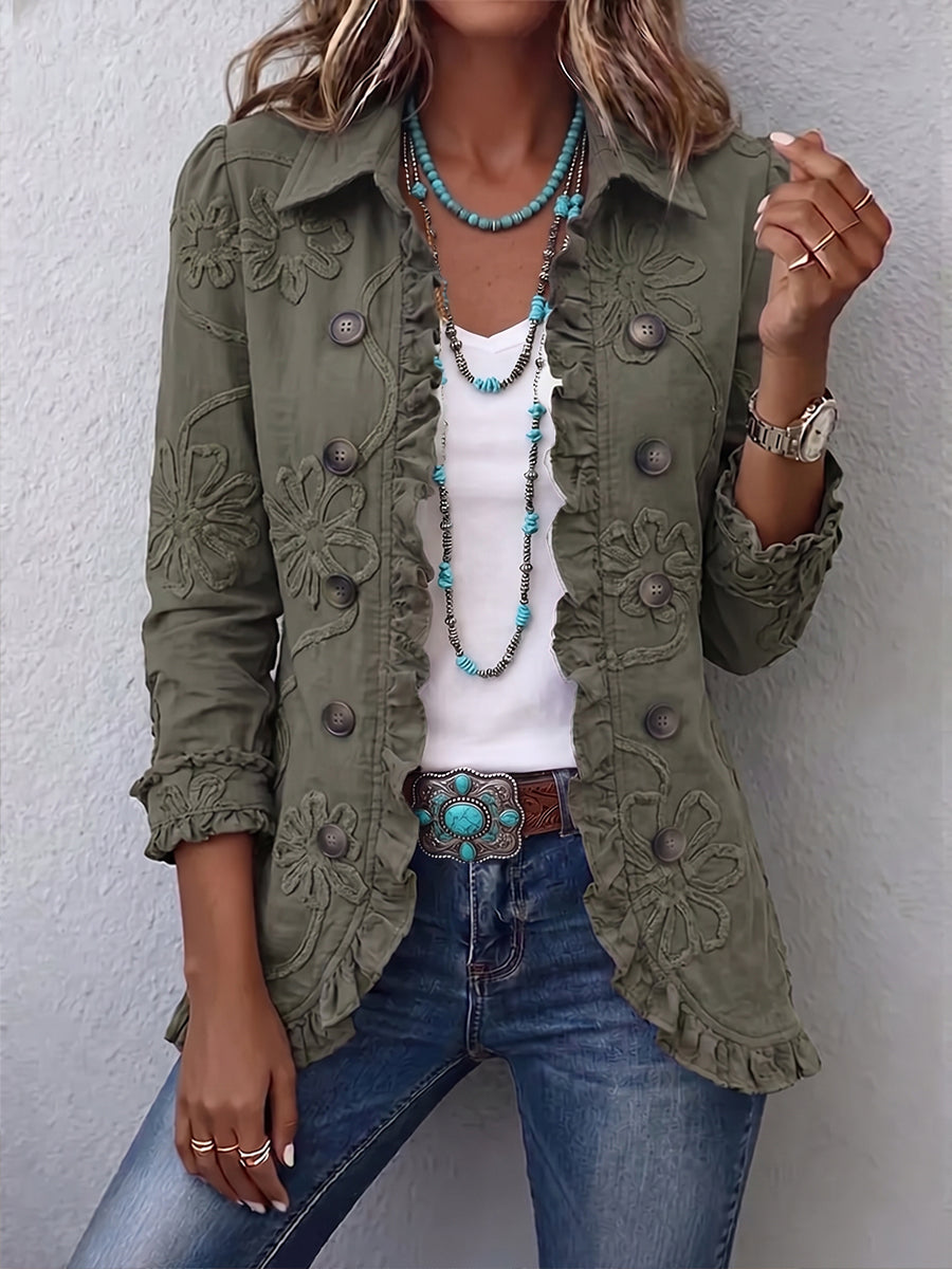 Kamberly | Floral Embroidered Ruffle Utility Jacket for Women
