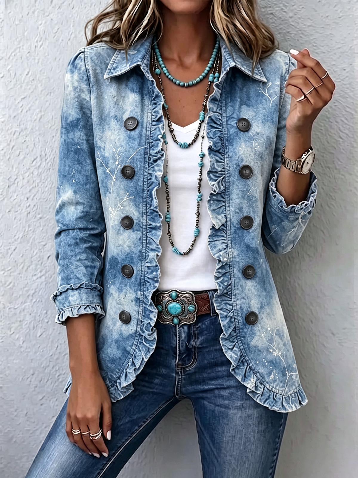 Jemison | Vintage Botanical Print Ruffle Jacket for Women