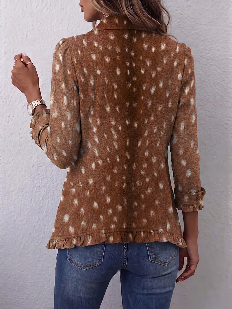 Nolinda | Bohemian Animal-Print Ruffled Jacket for Women