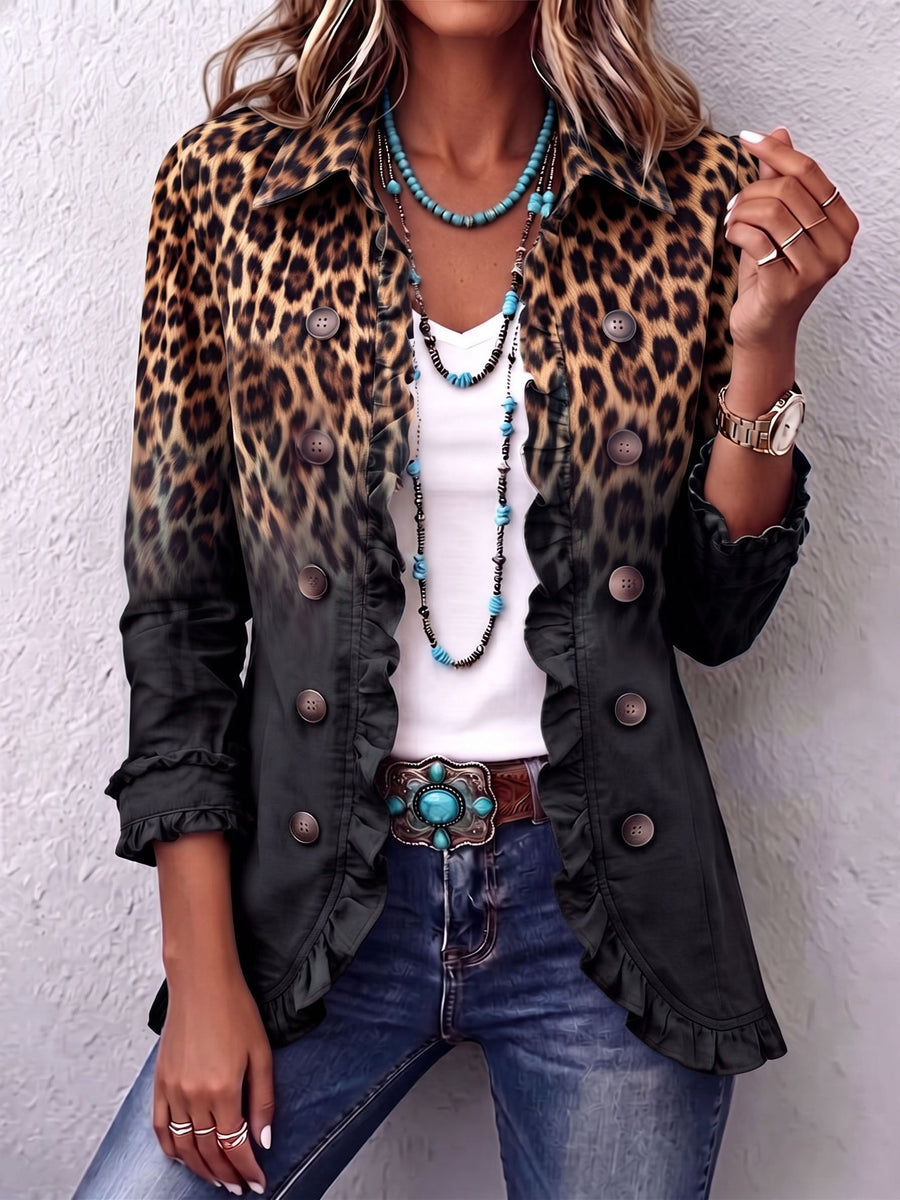 Sabina | Leopard Ombre Ruffle Blazer Jacket for Women