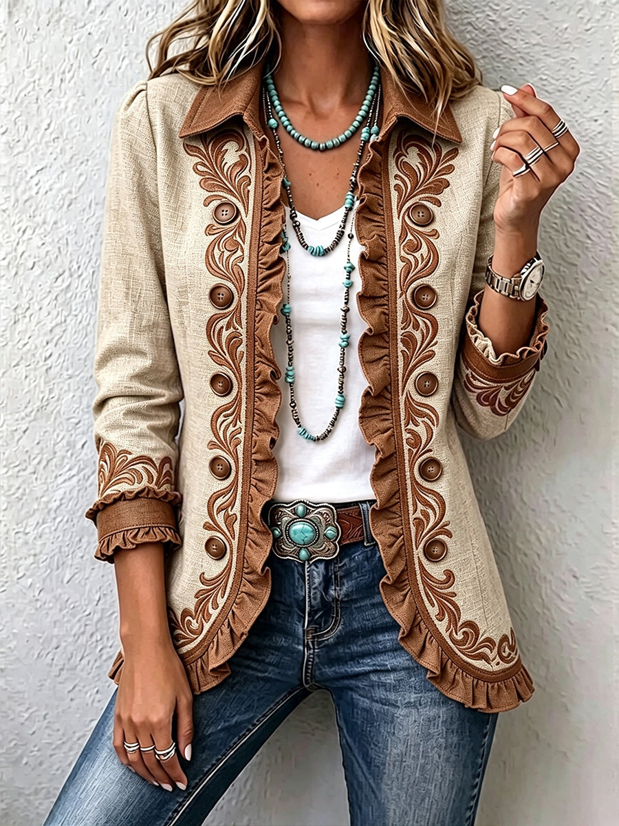 Dawncroft | Vintage Bohemian Floral Ruffled Jacket for Women