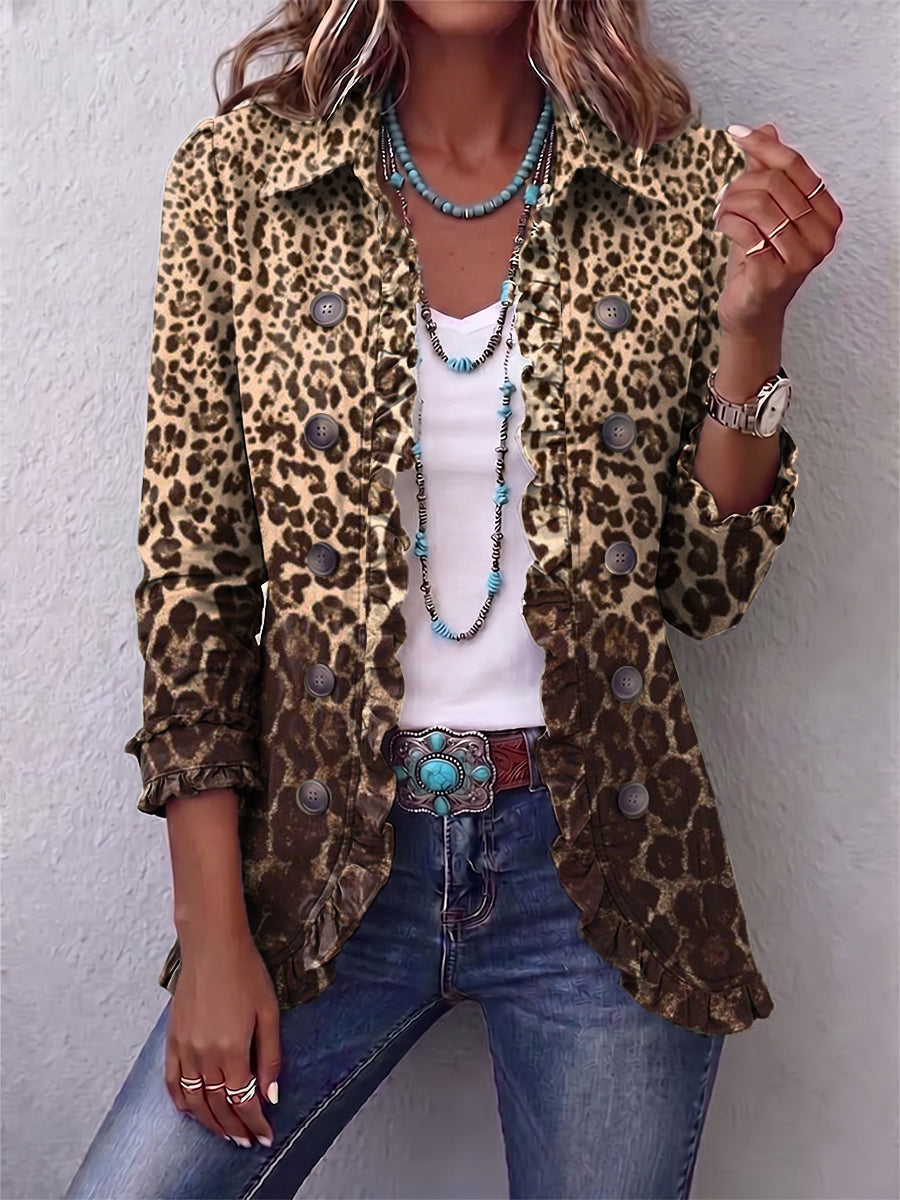 Navara | Leopard Print Ruffled Jacket for Women