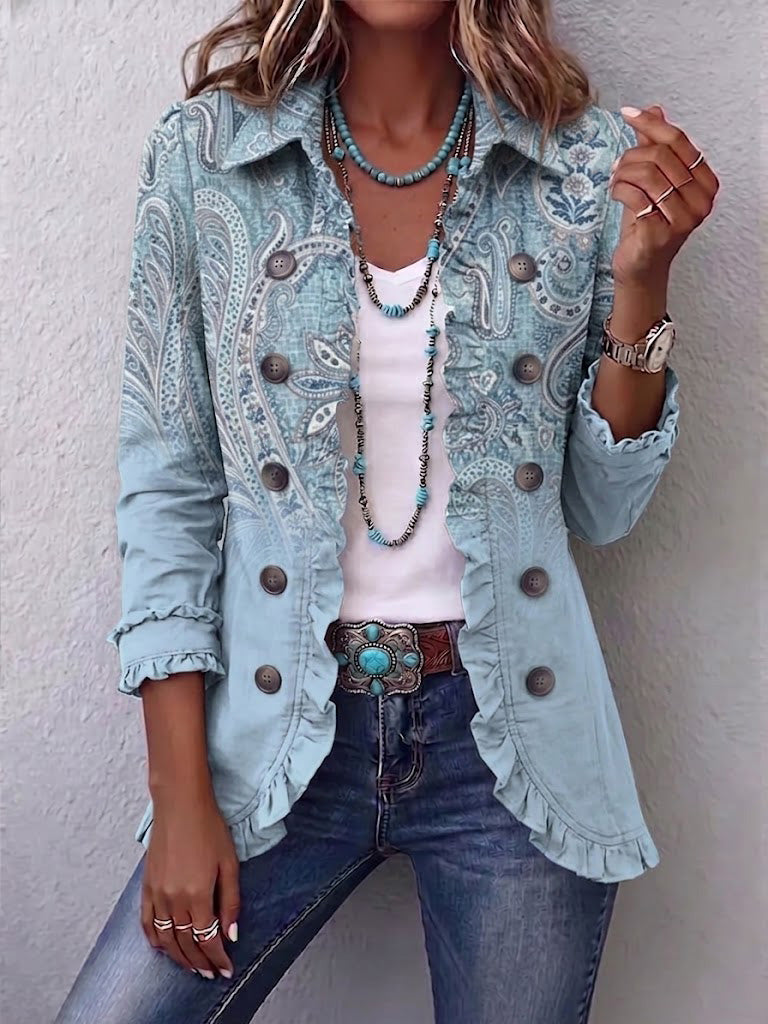 Estrella | Vintage Paisley Print Ruffled Jacket for Women