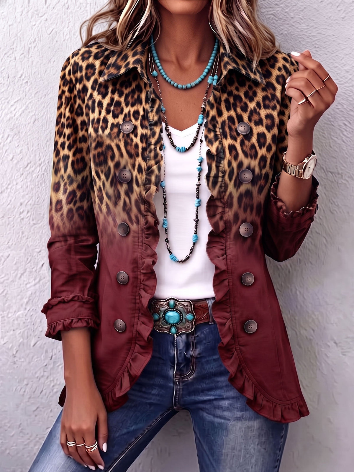 Talia | Leopard Ombre Ruffle Blazer Jacket for Women