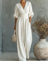Elise | Deep V-Neck Wide-Leg Jumpsuit for Women