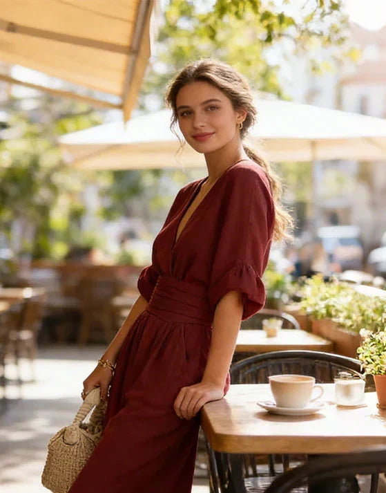 Elise | Deep V-Neck Wide-Leg Jumpsuit for Women