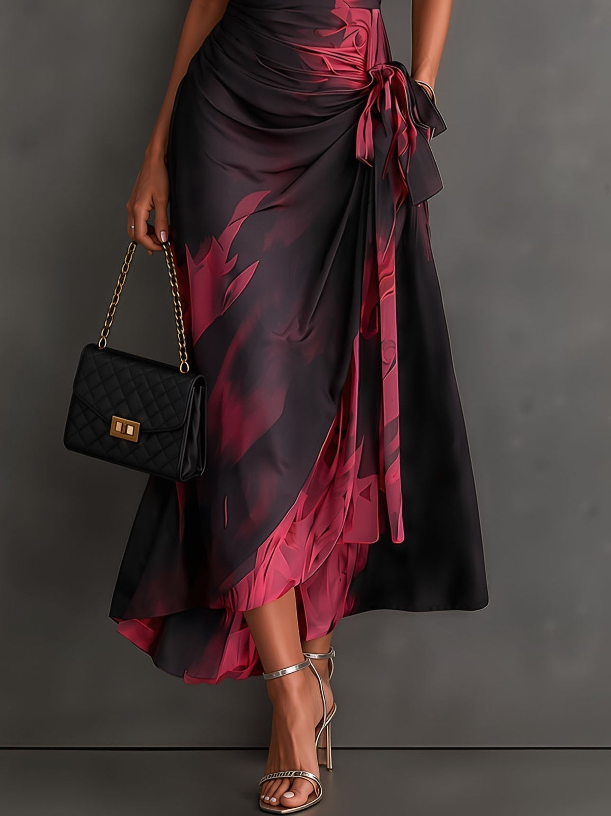 Beatrice | Bordeaux Abstract Print Midi Wrap