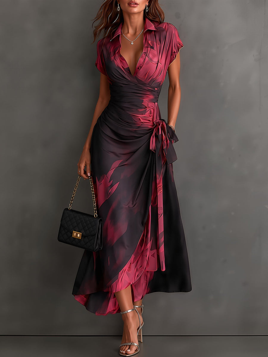 Beatrice | Bordeaux Abstract Print Midi Wrap