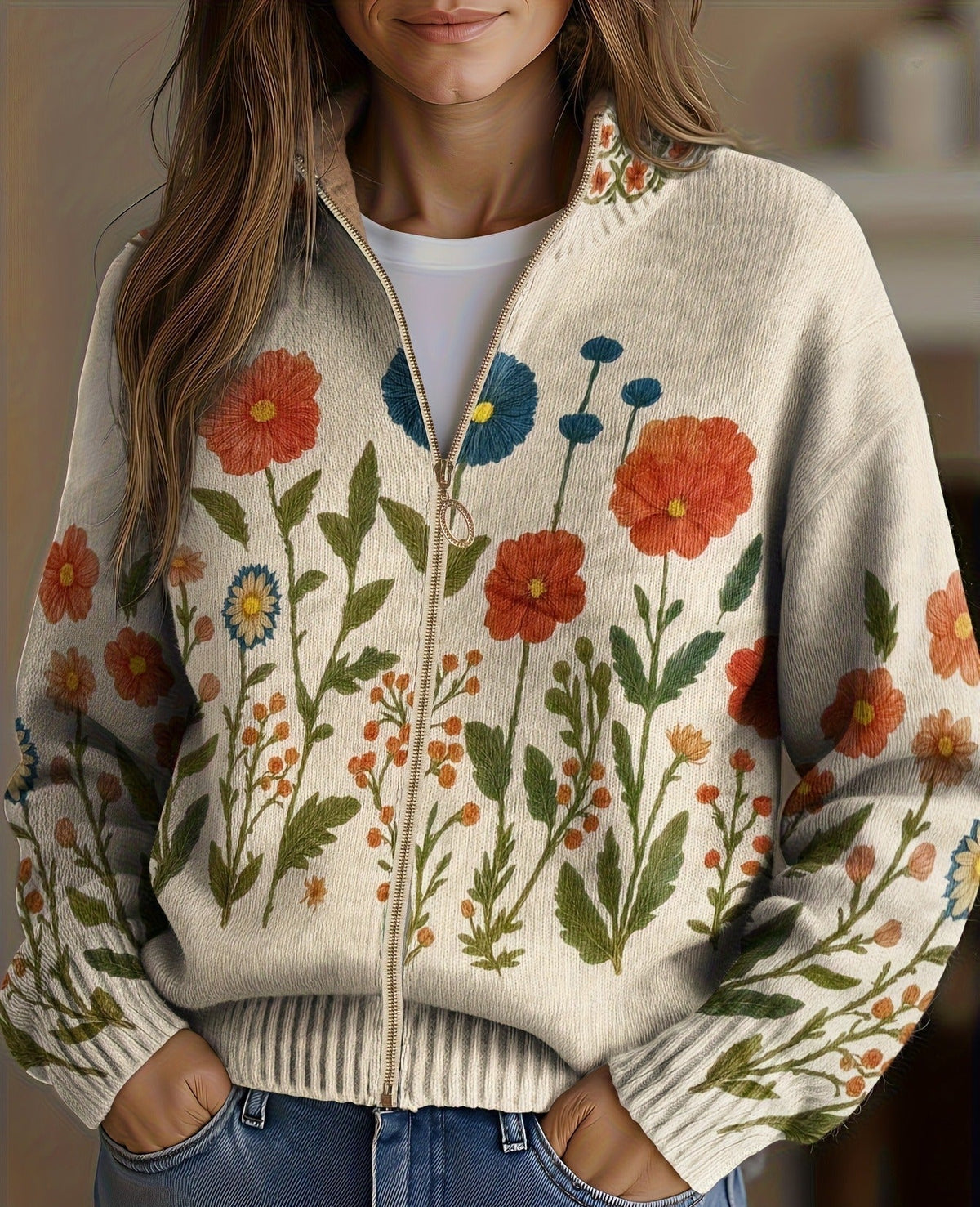 Wrenna | Wildflower Meadow Zip Cardigan for Women